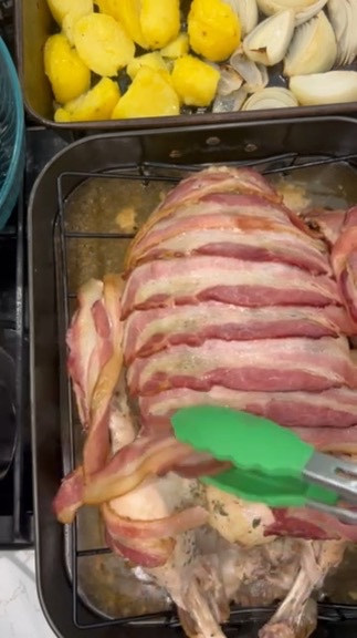 Turkey with bacon bard, rested